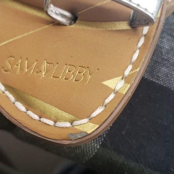 Sam and Libby Silver Thong Low Heel Snakeskin Sandals Flip Flops Size 8 - Picture 5 of 7